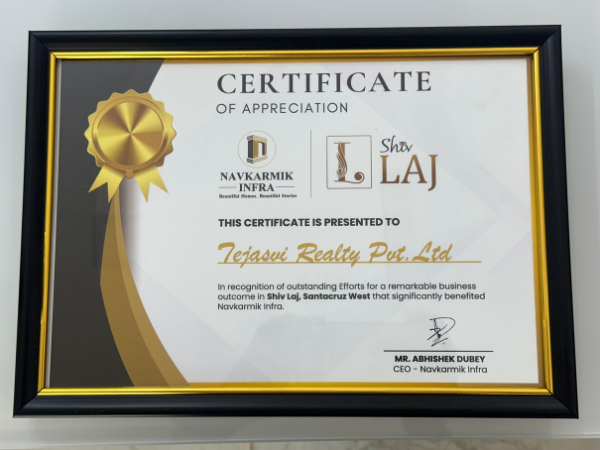 Certificate of Appreciation from Navkarmik Infra