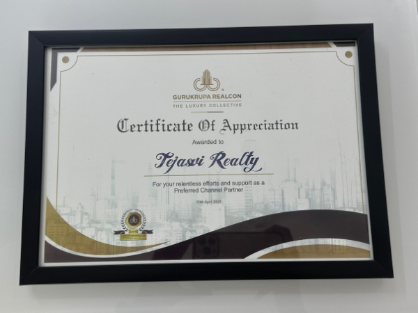 Certificate of Appreciation From Gurukrupa Realcon