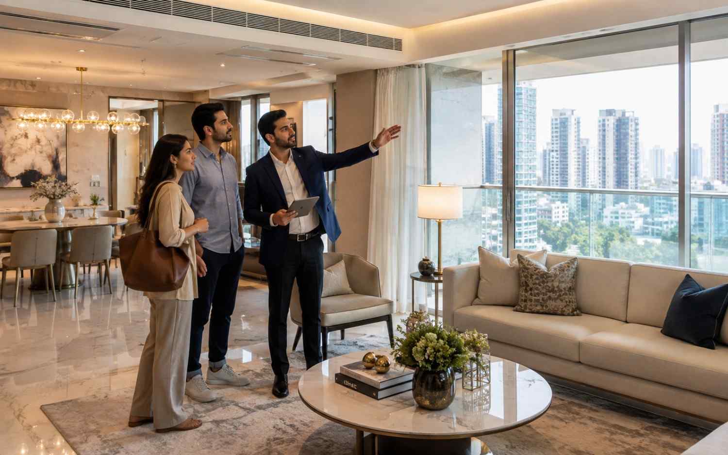 Buyer inspecting a luxury apartment during a property visit