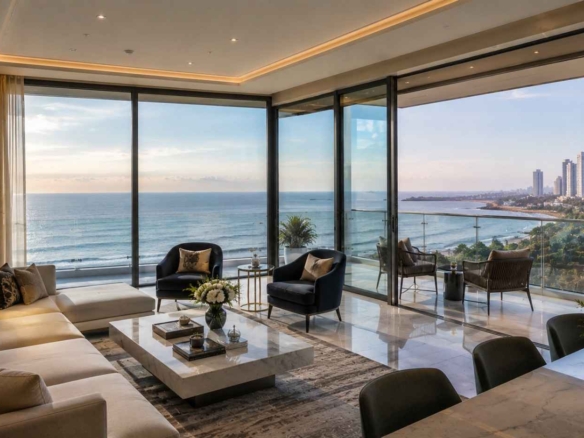 Luxury apartment balcony and large windows in Mumbai