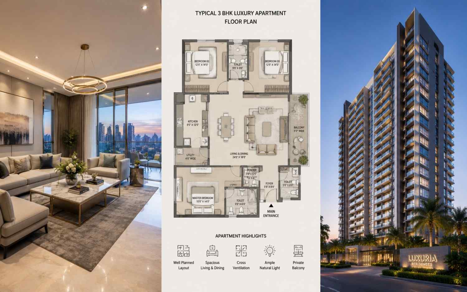 Luxury apartment interior and floor plan evaluation